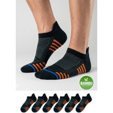 Gowith 6'lı Bambu Siyah Spor Desenli Güçlendirilmiş Yıkamalı Kutulu Dikişsiz Nefes Alabilir Performans Sneaker Kısa Patik Erkek Çorap 3150