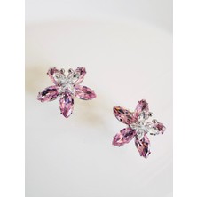 Devi Fashion Pembe 925 Ayar Gümüş Çiçek Kelebek Küpe 2 cm
