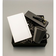 As Gift Beyaz Defter & Siyah Kupa & Kutusuyla Siyah Roller Kalem Hediye Seti