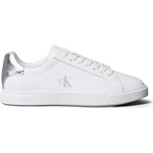 Calvin Klein Kadın Ck Logo Detaylı Düşük Bilekli Deri Beyaz Sneaker HW0HW02846-0K8