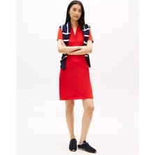 Tommy Hilfiger Kadın Gömlek Yakalı Bol Kol Detaylı Düğme Kapamalı Kırmızı Elbise WW0WW42567-SNE