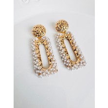 Devi Fashion Büyük Vintage Dörtgen Inci Küpe 7 cm