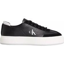 Calvin Klein Kadın Platform Tabanlı Süet Detaylı Ck Logo Desenli Siyah Sneaker HW0HW02984-01R