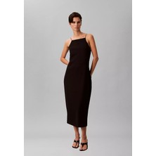 Calvin Klein Kadın Slim Fit Dar Ip Askılı Pamuklu Düz Dokuma Kumaş Siyah Elbise LV044F208G-UB1