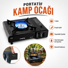 Badem10 Taşınabilir Portatif Kamp Ocağı Tek Gözlü Siyah Renk Kartuş Uyumlu Gezi Piknik Yemek Pişirme Ocağı