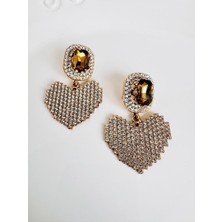Devi Fashion Büyük Kalp Zirkon Taşlı Küpe 6 cm