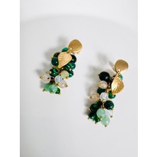 Devi Fashion Yeşil Doğal Taş Salkım Küpe 5 cm