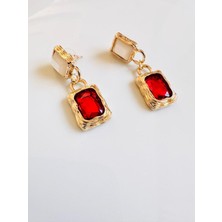Devi Fashion Kırmızı Dikdörtgen Yılbaşı Küpe