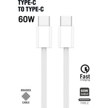 Intouch Type-C To Type-C 60W Örgü Data ve Şarj Kablosu 100CM Beyaz