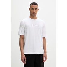 Calvin Klein Erkek Normal Kalıp Pamuklu Logo Detaylı Yuvarlak Yaka Kısa Kollu Beyaz T-Shirt LV00NM3021-100