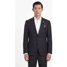 Giotelli Erkek Siyah Dar Kesim Slim Fit %100 Yün Ekose Dokuma Normal Bel 6 Drop Takım Elbise