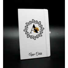 As Gift Kişiye Özel Taç Desenli Baş Harf ve Isim Baskılı Beyaz Defter