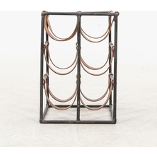 Rack And Cork - Modern Hakiki Deri Tutucu Metal 6 Şişelik Raf, Doğal Deri Tezgah Üstü Bağımsız Şişelik