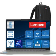 Lenovo Ideapad Slim 5 14IMH10 Intel Core Ultra 9 185H 40GB Ddr5 1tb SSD Freedos Intel Arc Graphics 14" 2.8k (2880X1800) OLED 500NITS 120Hz Laptop 83V6004DTRF17 + Zetta Çanta