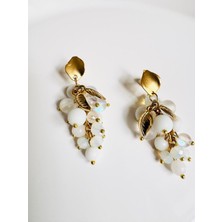 Devi Fashion Beyaz Doğal Taş Salkım Küpe 5 cm