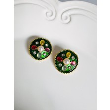 Devi Fashion Yeşil Vintage Taşlı Küpe