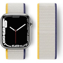 Mudanis Apple Watch 38MM Hasırlı Cırtcırtlı Kordon (Saat Değildir) - Sarı-Beyaz