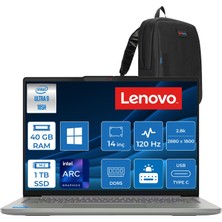Lenovo Ideapad Slim 5 14IMH10 Intel Core Ultra 9 185H 40GB Ddr5 1tb SSD Windows 11 Home Intel Arc Graphics 14" 2.8k (2880X1800) OLED 500NITS 120Hz Laptop 83V6004DTRH17 + Zetta Çanta