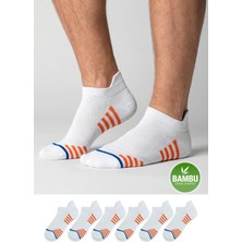 Gowith 6'lı Bambu Beyaz Spor Desenli Güçlendirilmiş Yıkamalı Kutulu Dikişsiz Nefes Alabilir Performans Sneaker Kısa Patik Erkek Çorap 3150
