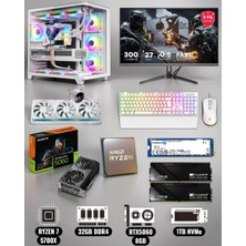 Symoon Ryzen 7 5700X 32GB Ddr4 Ram 1tb Nvme 5060 Ekran Kartlı 360MM Sıvı Soğutmalı 27 Inç Monitörlü Klavyeli Gaming Pc