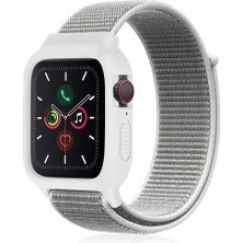 Mudanis Apple Watch 38MM Hasırlı Cırtcırtlı Kasalı Kordon (Saat Değildir) - Beyaz