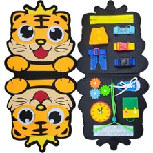 İğne İzi Montessori Keçe Eğitim Çantası - Günlük Rutinleri Öğreten Keçe Kitap - Kaplan Figürlü Keçe Aktivite Kitabı – Çocuklar İçin Eğitici Kitap -  Çocuk Eğitim Oyuncağı