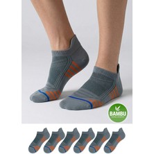Gowith 6'lı Bambu Gri Spor Desenli Güçlendirilmiş Yıkamalı Kutulu Dikişsiz Nefes Alabilir Performans Sneaker Kısa Patik Erkek Çorap 3150