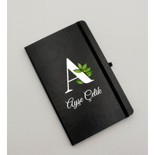 As Gift Kişiye Özel Botanik Baş Harf ve Isim Baskılı Siyah Defter