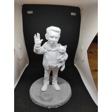 Tekno Sanat Teknosanat 3D Baskı Kişiye Özel Karikatür Figür - Selam Veren Çocuk ve Kedisi Biblo (Beyaz)
