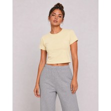 Organickid Basic Kadın Crop Bej T-Shirt
