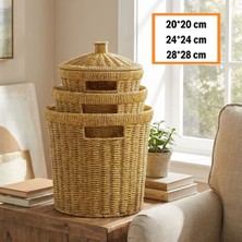 Ozcmax 3’lü Iç Içe Geçebilen Büyük Plastik Rattan Hasır Sepet Seti-Dayanıklı Çok Amaçlı Ev,banyo ve Mutfak Düzenleyicii