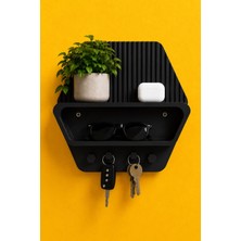 Tilekey Seramik 3D Baskı Modern Duvar Anahtarlık Düzenleyici | Askılı Organizer Raf | Gözlük Telefon Cüzdan Anahtar Standı - SİYAH