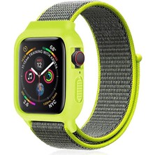 Mudanis Apple Watch 38MM Hasırlı Cırtcırtlı Kasalı Kordon (Saat Değildir) - Yeşil