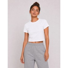 Organickid Basic Kadın Crop Beyaz T-Shirt