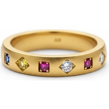 Xuping Jewelry Çok Renkli Taşlı Mat Gold Yüzük - Şık ve Modern Kadın Modeli