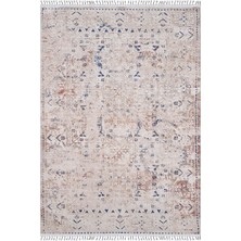 Pera Halı Bej Mavi Turuncu Modern Vintage Halı - 5042OU