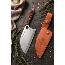SÜRMENOX Sürmene Serisi B Almazan Mutfak Şef Bıçağı Kahve Verzalit Sap Kamp Outdoor Bıçak Deri Kılıflı HDS-123