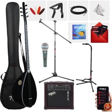 Yonka B-145U-AMP Amfili Uzun Sap Ceviz Ağacı Siyah Kaliteli Saz Bağlama Seti