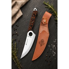 SÜRMENOX Sürmene Serisi Sivri Mutfak Şef Bıçağı Kahve Verzalit Sap Kamp Outdoor Bıçak Deri Kılıflı HDS-125