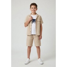 Cansın Mini Krem Erkek Çocuk Keten Gömlekli Short'lu 3'lü Takım 24583