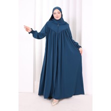 Bym Fashion Biritli Ferace Şal Hediye ! 7056 Petrol Mavisi