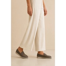Sovenso Suede Hakiki Deri Gri Süet Loafer