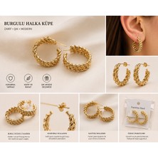Kase Jewelry Altın renkli, hasır örgü görünümlü, paslanmaz çelik ,halka küpe