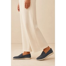 Sovenso Suede Hakiki Deri Mavi  Süet Loafer