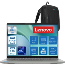 Lenovo Ideapad Slim 5 14IMH10 Intel Core Ultra 5 135H 64GB Ddr5 6tb SSD Freedos Intel Arc Graphics 14" Wuxga (1920X1200) OLED 400NITS Laptop 83V6004CTRF30 + Zetta Çanta
