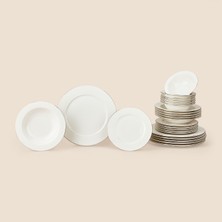 Tulu Porselen Burçak 24 Parça Yemek Takımı - Krem / Platin