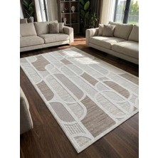 NarStore Home Kaymaz Taban Krem Bej Modern Geometrik Yıkanabilir Koridor Salon Mutfak Yolluk Halı
