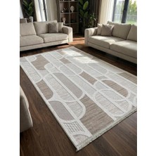NarStore Home Kaymaz Taban Saçaklı Krem Bej Modern Geometrik Yıkanabilir Koridor Salon Mutfak Yolluk Halı