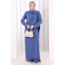 Bym Fashion Tek Omuz Gold Toka Detaylı Tunik Pantolon Takım 8698 Indigo