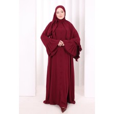 Bym Fashion Kol Fırfır Detay Elbise Şal Hediye! 6073 Bordo